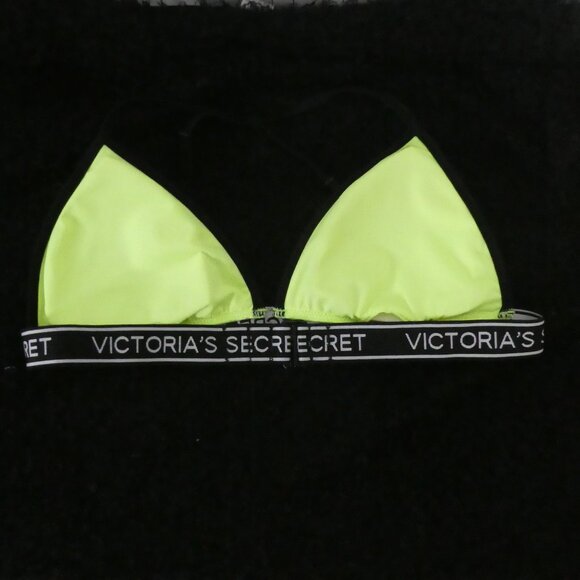 VICTORIA'S SECRET | small | Victoria Secret Logo Neon Yellow & Black Bikini Top - Picture 1 of 8